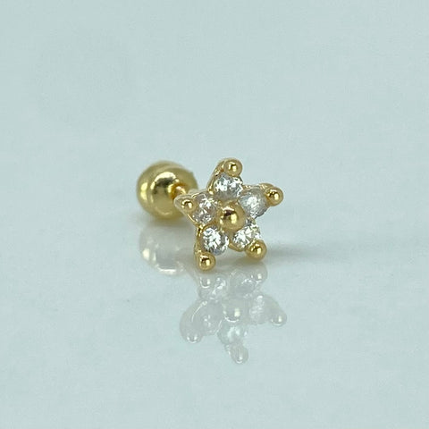 Piercing Flor Circones Blancos / Oro Amarillo 18k (Joya) / 0,42gr / 1.1cm / (Oreja) *