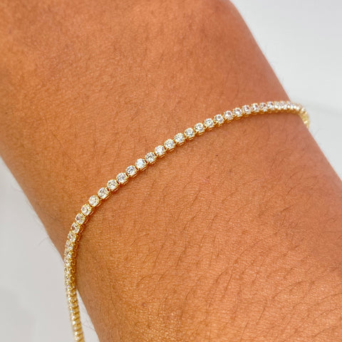 Pulso ● Mini Tennis Circones Blancos Oro amarillo 18k +4 / 2,7 Gr / 1,7 mm / 17,5 Cm *