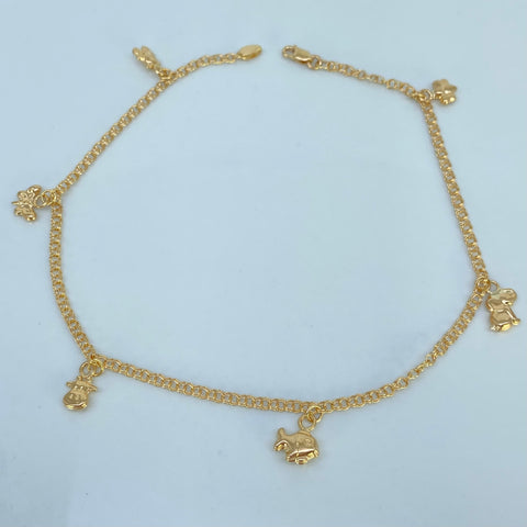 Tobillera Doble Aro Seguido Dijes Mariposa Oro amarillo 18k 3,66 Gr / 2,2 mm / 24,8 Cm