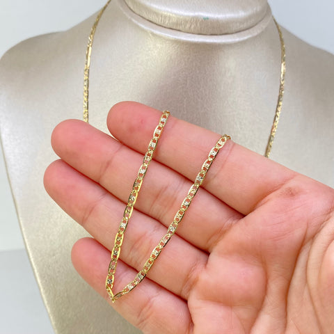 Cadena ● Escalera Plana Diamantada Tres oros 18k 5,64 Gr / 2,5 mm / 60 Cm