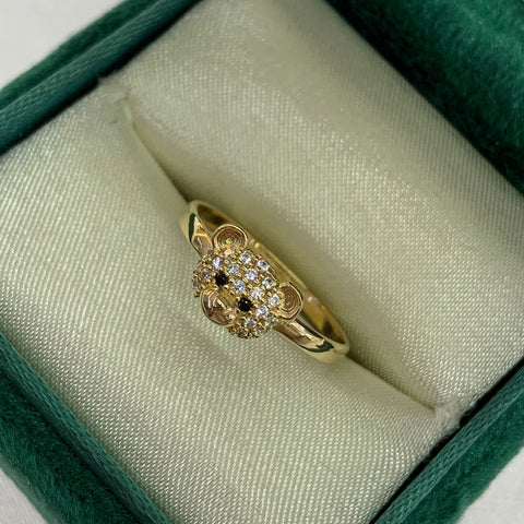 Anillo Cara De Oso Circones Blancos Y Negros Oro amarillo 18k / Talla 6 1/2 / 1,75 Gr *