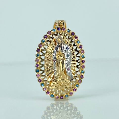 Dije Virgen Guadalupe Circones Blancos Oro amarillo 18k 7,05 Gr / 4 Cm