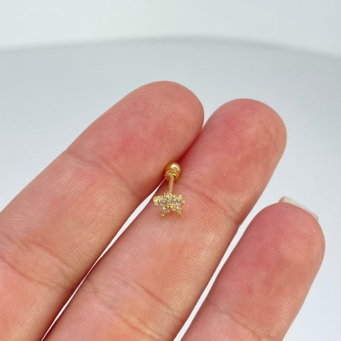 Piercing Flor Circones Blancos/ Oro Amarillo 18k (Joya) / 0,40 gr / 4,5 mm / (Oreja)