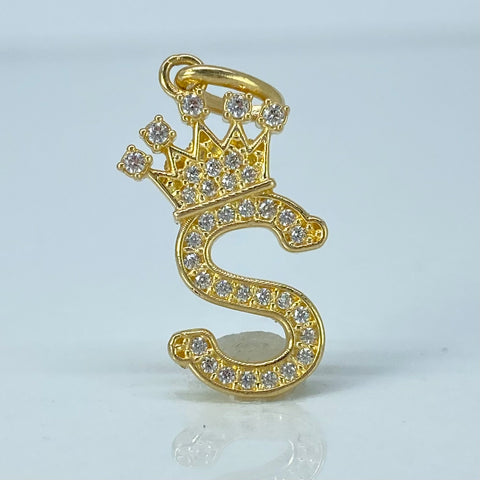 Dije Letra S Corona Circones Blancos Oro amarillo 1,8 Gr / 2,5 Cm *