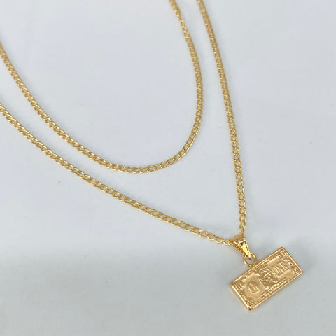 Set Cadena ● Cubana + Dije Dolar Oro amarillo 18k 2,35 Gr / 1,4 mm / 60 Cm