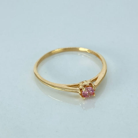 Anillo Solitario Circon Rosa Oro amarillo / Talla 7 / 1,02 Gr