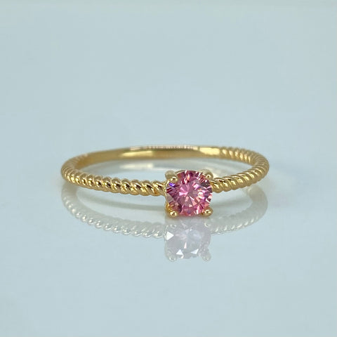 Anillo Solitario Entorchado Circon Rosa Oro amarillo / Talla 7 1/4 / 1,55 Gr †