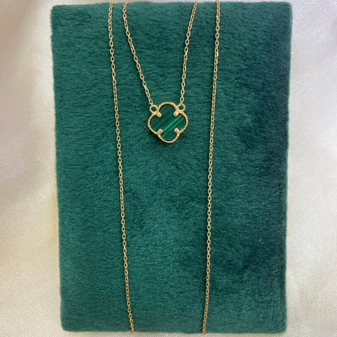 Cadena Italy Rolon + Trebol Verde Oro amarillo 18k +3 / 2,10 Gr / 46 Cm *