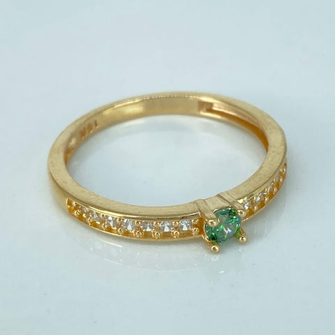 Anillo Solitario Churumbela Circones Blancos Verde Oro amarillo / Talla 6 1/2 / 2,05 Gr