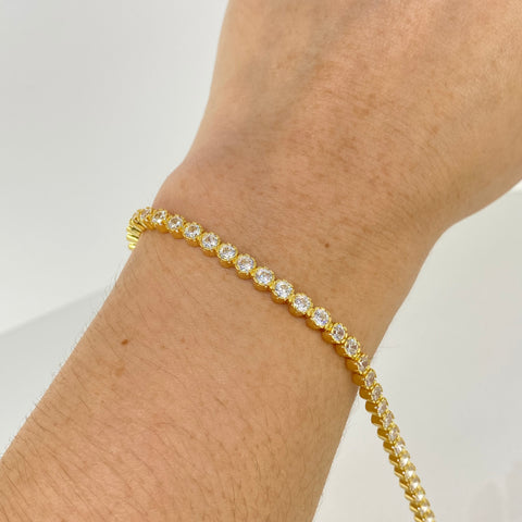Pulso ● Monaco Circones Blancos Oro amarillo 18k +3 / 9,85 Gr / 3,5 mm / 18 Cm *