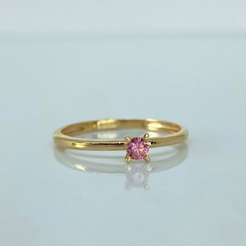 Anillo Solitario Circon Rosa Oro amarillo / Talla 7 1/2 / 1,4 Gr †