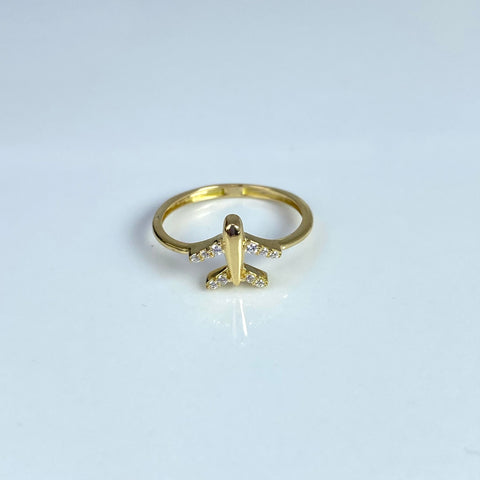 Anillo Avión Circones Blancos Oro amarillo 18k / Talla 5 3/4 / 1,35 Gr *