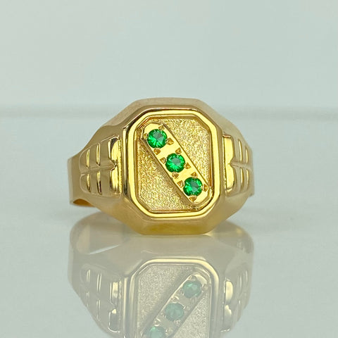 Anillo Sello 3 Circones Verdes Oro amarillo 18k / Talla 10 3/4 / 4,6 Gr †