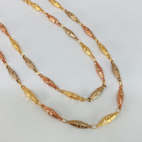 Cadena Rustica Eslabones Rombos Diamantados Tres oros 7,16 Gr / 4 mm / 60 Cm *