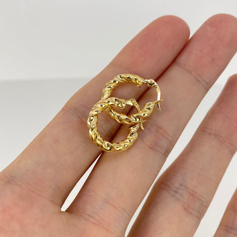 Candongas Entorchadas Lineas Dobles Oro amarillo 18k 1,7 Gr / 1,8 Cm  *