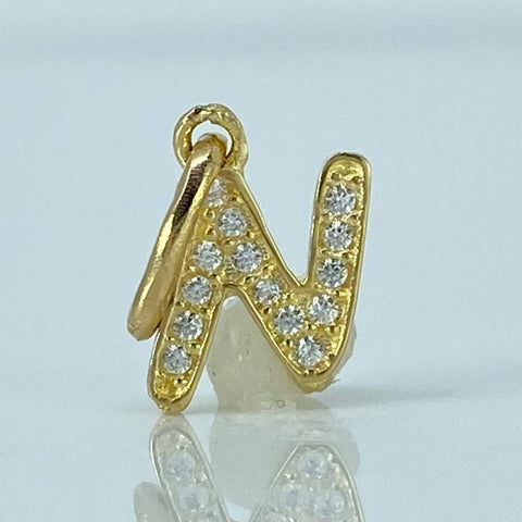 Dije Letra N Circones Blancos Oro amarillo 0,55 Gr / 1,5 Cm *