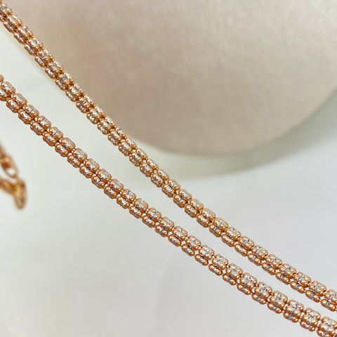 Cadena ● Punto Cuadrado Diamantado Oro blanco y Oro rosa 18k +3 / 18,9 Gr / 3,2 mm / 60 Cm *