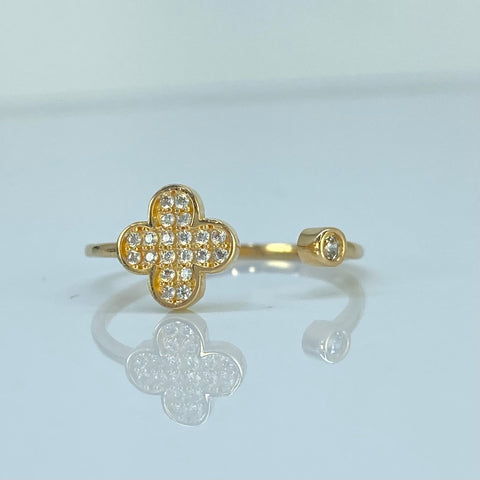 Anillo Flor Punto Circones Blancos Oro amarillo 18k / Talla 8 1/4 / 1,61 Gr