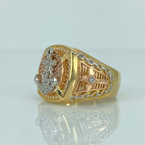 Anillo Ancla Circones Blancos Tres oros 18k / Talla 9 3/4 / 9,15 Gr †