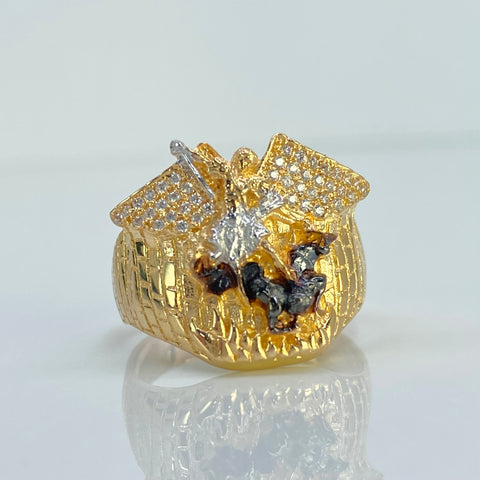 Anillo San Miguel Arcangel Circones Blancos Oro amarillo 18k / Talla 10 1/2 / 8,55 Gr