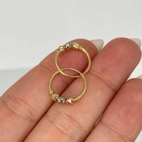 Candongas Imperdibles Bolas Diamantadas 3mm Tres oros 18k 1,05 Gr / 1,3 Cm