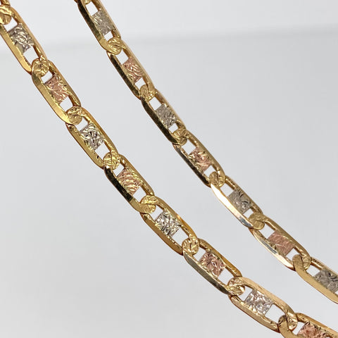 Cadena ● Escalera Plana Diamantada Tres oros 18k 18,35 Gr / 3,8 mm / 60 Cm *