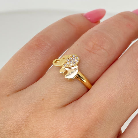 Anillo Elefante Circones Blancos Oro amarillo 18k / Talla 7 / 1,52 Gr *
