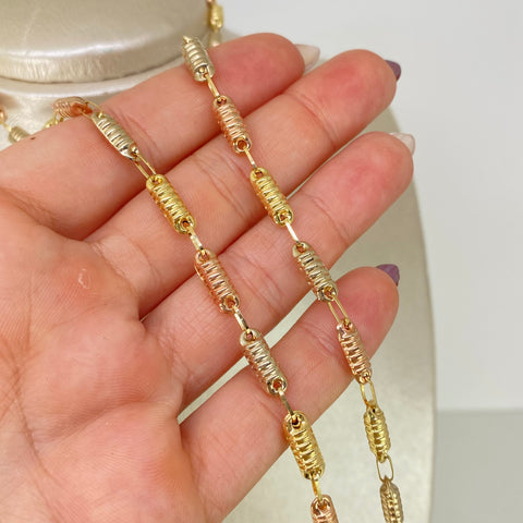 Cadena Rustica Eslabones Entorchados Tres oros 18k 11,15 Gr / 4,2 mm / 60 Cm *