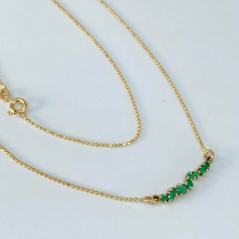 Set Cadena ● Mini Militar + Dije Esmeraldas Constelacion Oro amarillo 18k 2,95 Gr / 1 mm / 50 Cm †