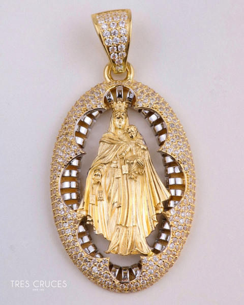 Dije Virgen Del Carmen Circones Blancos POR FABRICACION Oro amarillo y Oro blanco 18k 24,8 Gr *