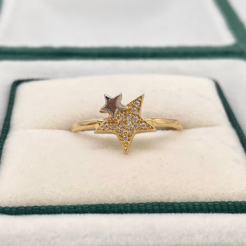 Anillo Estrellas Circones Blancos Oro amarillo y Oro blanco 18k / Talla 7 1/5 / 1,75 Gr