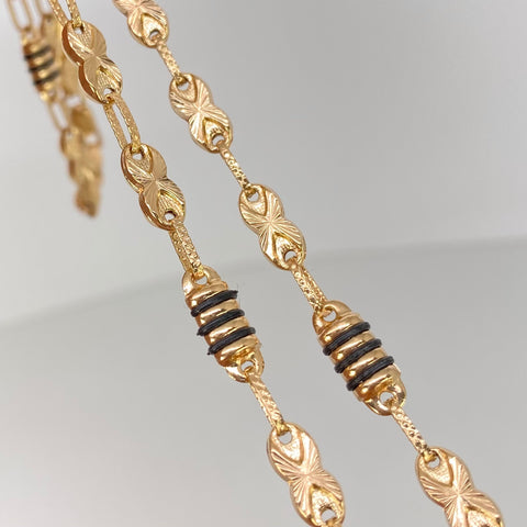 Cadena Rustica Eslabones Infinitos Diamantados Cauchos Negros Oro amarillo 12,45 Gr / 4,4 mm / 60 Cm *