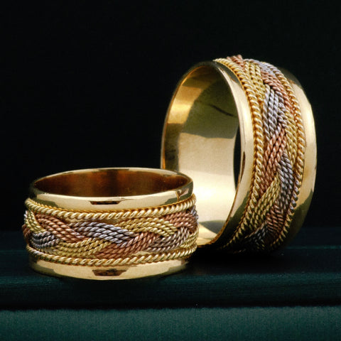 Anillo Argollas Trenzadas Entorchadas POR FABRICACIÓN Tres oros 18k / Talla 7 / 20 Gr *