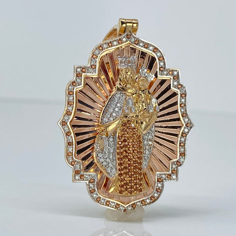 Dije Contorno Virgen Del Carmen Circones Blancos Y Café Tres oros 18k 19,06 Gr / 29 Cm