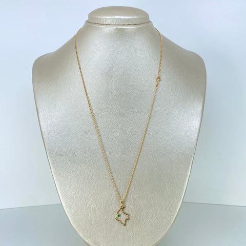 Set Cadena  Cubana + Dije Mapa Esmeralda Oro amarillo 18k 2,2 Gr / 1,6 mm / 50 Cm *