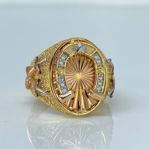 Anillo Herradura Circones Blancos Tres oros / Talla 10 1/4 / 13 Gr *
