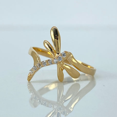Anillo Libelula Circones Blancos Oro amarillo 18k / Talla 6 1/4 / 1,75 Gr *