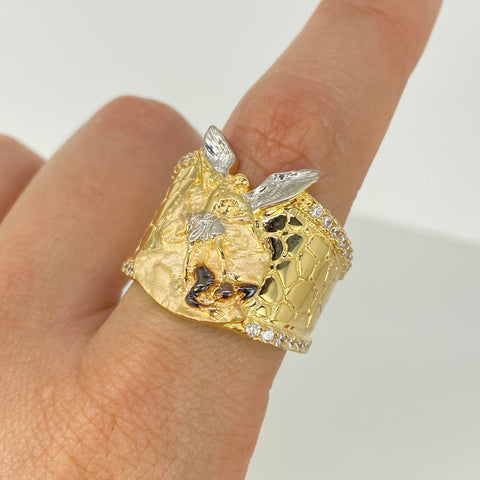 Anillo San Miguel Arcangel Circones Blancos Oro amarillo y Oro blanco 18k / Talla 10 3/4 / 8,47 Gr