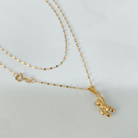 Set Cadena ● Crispeta + Dije Oso Mano Alzada Oro amarillo 18k 0,7 Gr / 1 mm / 50 Cm †