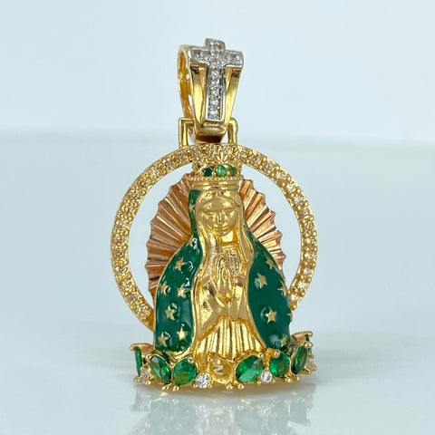 Dije Virgen Guadalupe Circones Blancos Blancos Oro amarillo 18k 7,55 Gr / 3 Cm