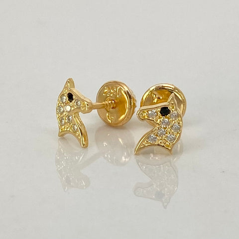 Topos Caballo Circones Blancos Negro Oro amarillo 18k 0,85 Gr / 5,1 mm  *
