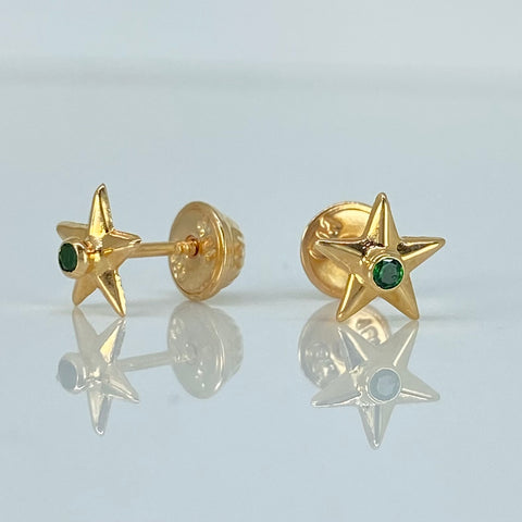 Topos Estrella Circon Verde Oro amarillo 18k 0,6 Gr / 7 mm †