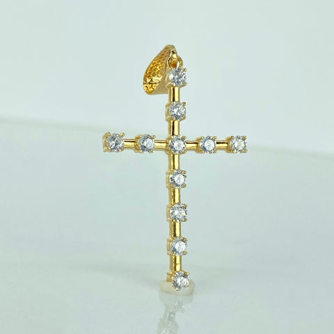 Dije Cruz Circones Blancos Oro amarillo 18k 3,1 Gr / 4,6 Cm