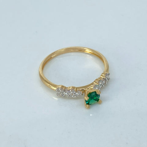 Anillo Solitario Circon Blanco Verde Blancos Oro amarillo y Oro blanco / Talla 6 1/4 / 1,55 Gr †