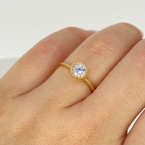 Anillo Solitario Circon Blanco Oro amarillo 18k / Talla 6 1/4 / 1,6 Gr †