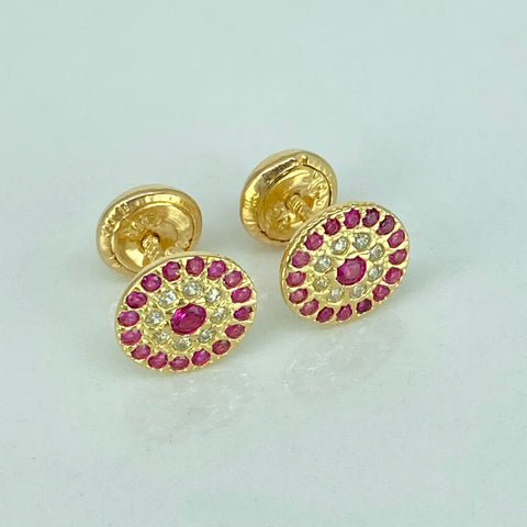 Topos Circulo Circones Blancos Fucsias Oro amarillo 18k 1,2 Gr / 7,4 mm  *
