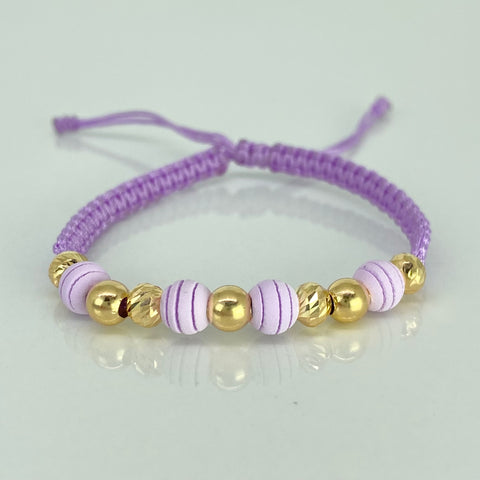 Pulsera tejida BD 4uni 5mm / BL 3uni 5mm / Hilo Lila Neoprenos Oro amarillo 18k 0,8 Gr *