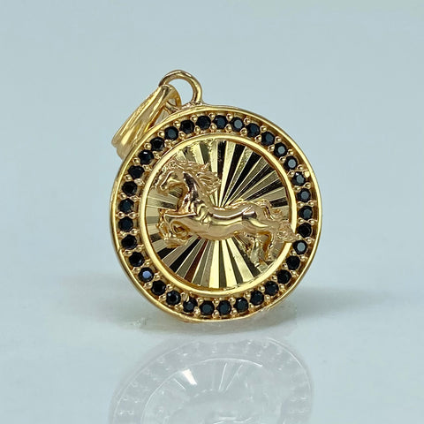 Dije Caballo Circones Negros Oro amarillo 2,3 Gr / 2,3 Cm †