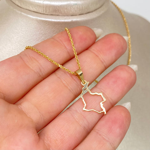 Set Cadena ● Lazo + Dije Mapa Oro amarillo 18k 1,95 Gr / 1,5 mm / 45 Cm