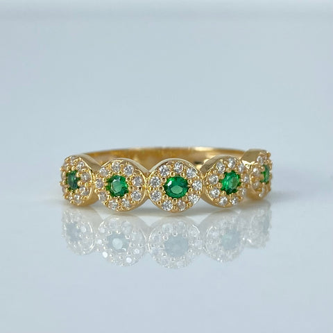 Anillo Circulos Circones Blancos Verdes Oro amarillo / Talla 6 3/4 / 2,1 Gr